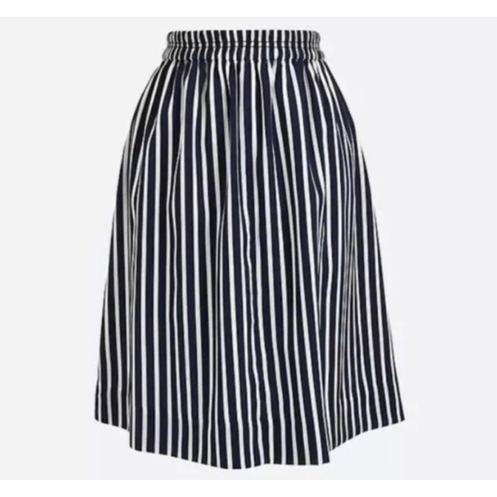 J.Crew Mercantile Navy White‎ Striped A-Line Skirt Elastic Waist Pockets Size 12